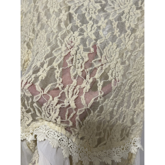 A'reve Cream L Sheer Lace Crochet Trim Gauzy Fairy Whimsical Romantic Floral - Picture 11 of 16